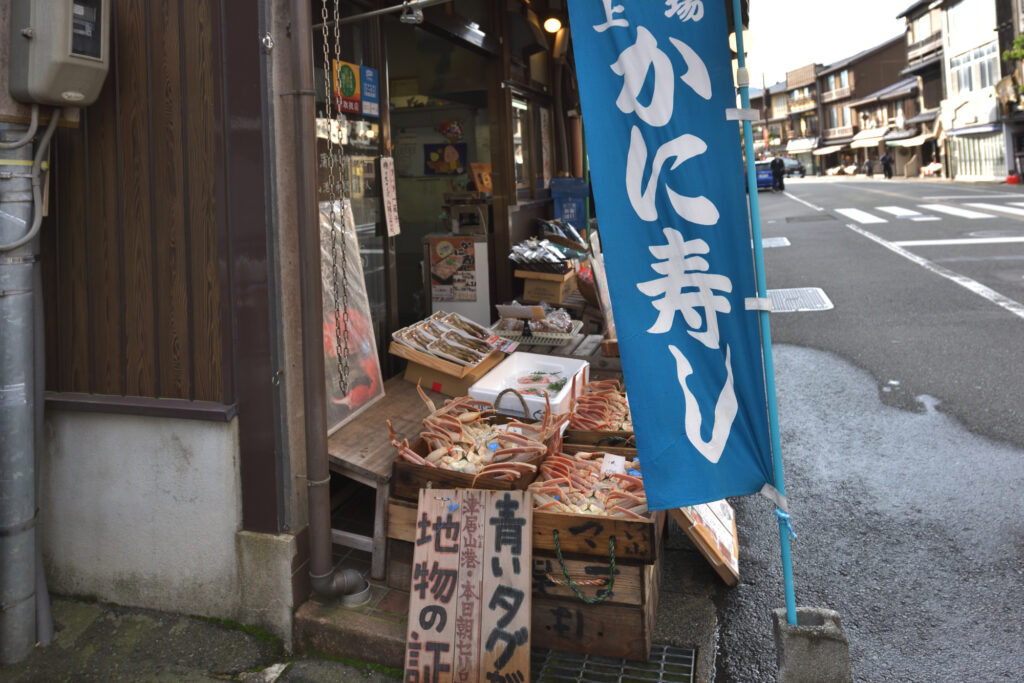 松葉蟹　店頭に並んだ新鮮な蟹　城崎の風景